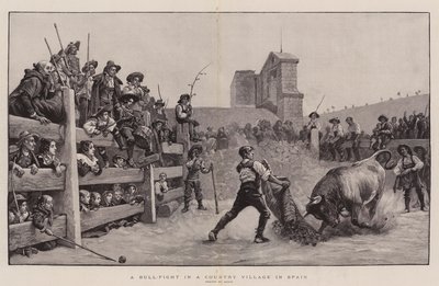 A Bull-Fight in a Country Village in Spain (engraving) by Spanish School