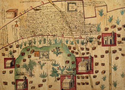 Ayer MS 1801 Map 1: Map of lands in the Tultepec and Jaltocan regions adjacent to the Hacienda de Santa Ines, Mexico, published 1569 by Spanish School
