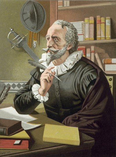 Cervantes in his study by Spanish School
