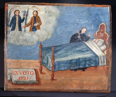 Ex Voto dedicated to SS. Cosmas and Damian in gratitude for the healing of a sick woman, 1821 by Spanish School
