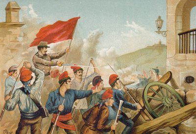 Fighting between Republican volunteers and soldiers, Sarria, Barcelona, 1874 by Spanish School