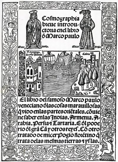Frontispiece to first Castillian version of The Travels of Marco Polo, translated by Rodrigo de Santaella, published 1503 by Spanish School