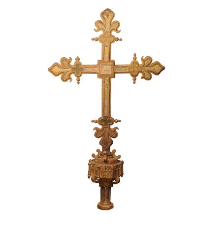 Giltwood and Polychrome Decorated Processional Cross, Spain, c.1500 by Spanish School