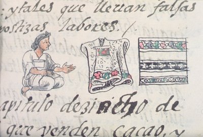 An Aztec Merchant Selling Cloaks, from the Florentine Codex by Bernardino de Sahagun, c.1540-85 by Spanish School