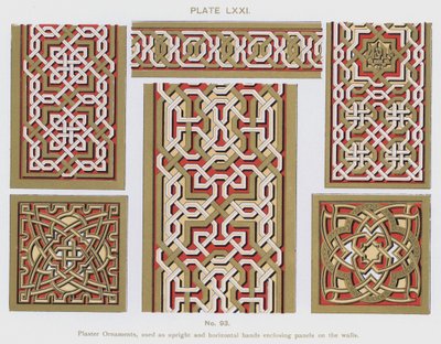 Plaster Ornaments, used as upright and horizontal bands enclosing panels on the walls by Spanish School