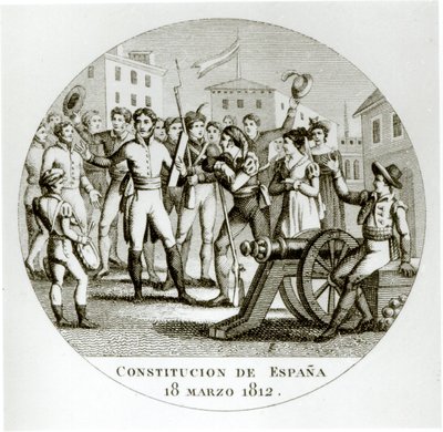 Proclamation of the Liberal Constitution of 18th March 1812, by the patriots, promulgated in Cadiz by the Cortes by Spanish School