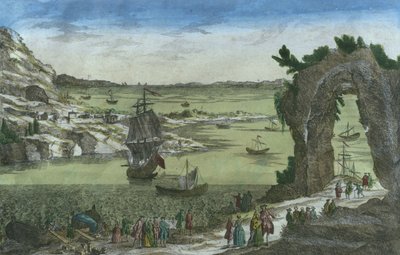 View of the French landing to establish the new colony in the port of New Cayenne, French Guyana, 1762 by Spanish School