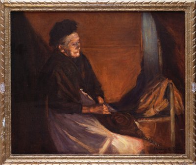 Old Woman with Bellows by a Fire by Stanhope Alexander Forbes