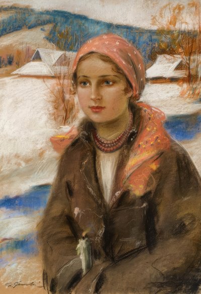 Girl with Red Headscarf by Stanisław Górski