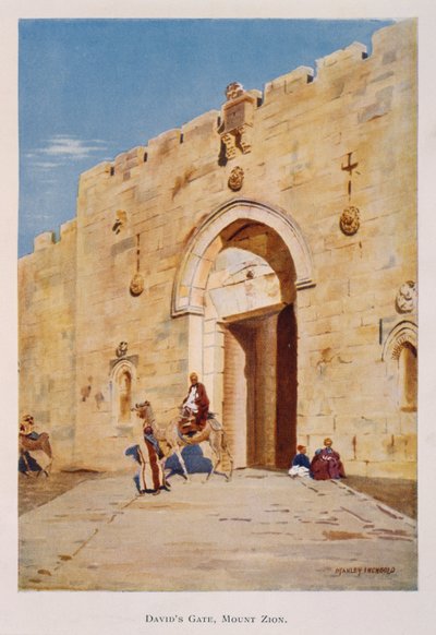 Watercolour by Stanley Inchbold, depicting the King David or Zion Gate, in Jerusalem, Palestine 1906 by Stanley Inchbold