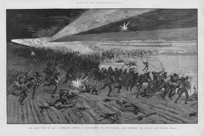 The Battle of Alexandrovno, imagined battle scene in a war between Russia and Germany using electric light to illuminate the battlefield at night by Stanley L. (after) Wood
