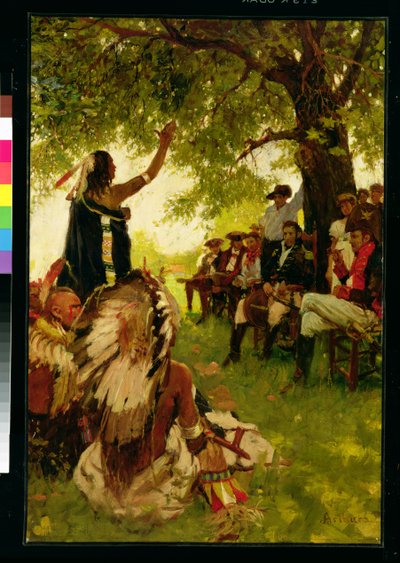 Tecumseh Meets with General Harrison by Stanley Massey Arthurs