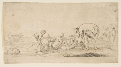 A Fisherman Bringing in His Nets, a Man at Left Pushing a Bale to the Right, Two Seated by Stefano della Bella