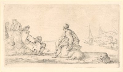 Old and Young Sailor Sitting by the Seashore by Stefano della Bella