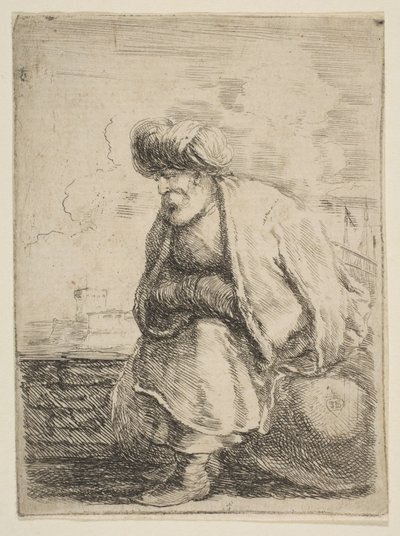 An Old Turk Seated on a Stone by Stefano della Bella