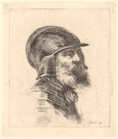 Bearded Man with Helmet in Three-Quarter Profile to the Right by Stefano della Bella