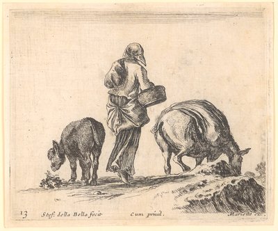 Peasant Woman with Two Donkeys by Stefano della Bella