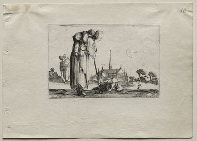 Caprices: Standing Beggar Woman Carrying a Child on her Back by Stefano della Bella