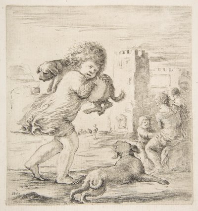 Child Carrying a Puppy on His Shoulder by Stefano della Bella