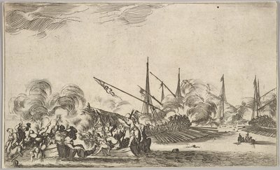 Combat Between Several Rowboats and Ships, Two Groups of Men in Rowboats Fighting, 1639 by Stefano della Bella