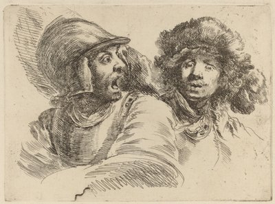 Frightened Soldier and Man with Fur Cap by Stefano della Bella
