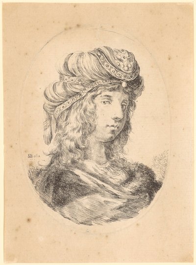 Young Man with Turban in Three-Quarter Profile to the Right by Stefano della Bella