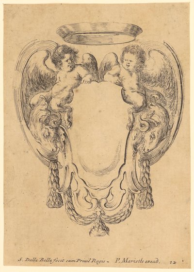Cartouche with Satyr Children and Ram Heads by Stefano della Bella