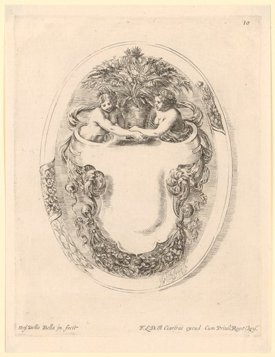 Cartouche with Two Women and a Flower Vase by Stefano della Bella