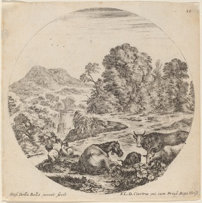 Landscape with Animals and Two Seated Shepherds, 1646 by Stefano della Bella