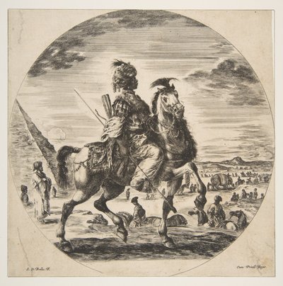 Moorish Horseman in Profile Facing Right, in the Background a Pyramid at Left by Stefano della Bella