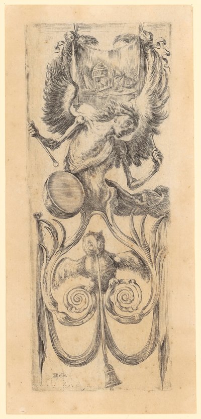 Panel with Drumming Death, Below an Owl with a Bell Ribbon, Plate 12 of the Series 