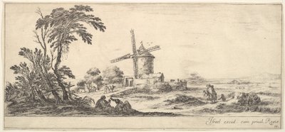 Plate 10: a family in center foreground, various figures and horses in middleground by Stefano della Bella