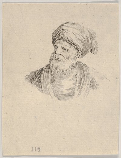 Plate 12: Bust of an old Turkish man in a turban, looking towards the left, from "Various Heads and Figures" by Stefano della Bella