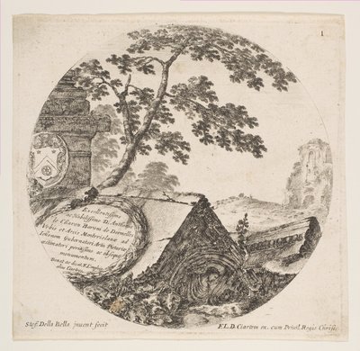 Plate 1: fragments from ancient monuments, from Roman Landscapes and Ruins, ca. 1646 by Stefano della Bella