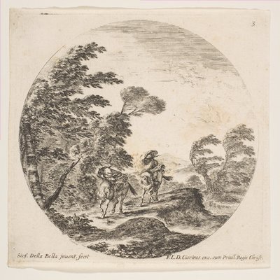 Plate 3: A Gale in the Forest, Two Horsemen Wrapped in Their Cloaks, with the Wind Blowing by Stefano della Bella