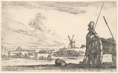 Plate 5: A Pikeman Standing at Right Next to a Cannon, Other Military Figures in the Background by Stefano della Bella