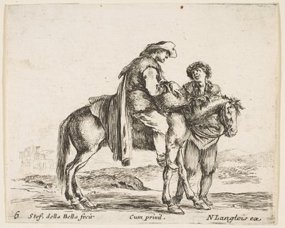 Plate 6: A Peasant on Horseback in Profile Facing the Right, Holding a Basket, ca. 1644-47 by Stefano della Bella