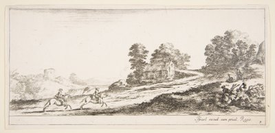 Two Horsemen Galloping Uphill by Stefano della Bella