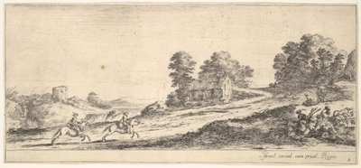 Two Horsemen Galloping Uphill by Stefano della Bella