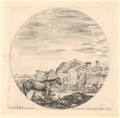 Resting Shepherd with Horses at the Baths of Diocletian by Stefano della Bella
