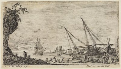 Seascapes: Seaport with Sailors and Workers Transporting Logs by Stefano della Bella