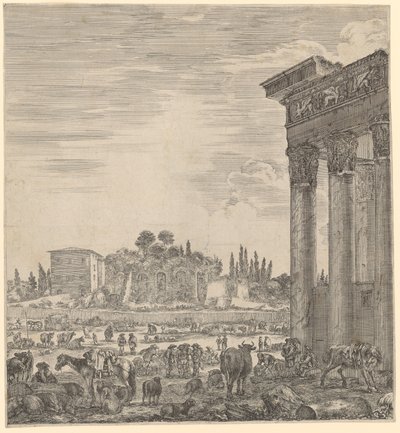 Temple of Antoninus Pius and Faustina and the Campo Vaccino by Stefano della Bella