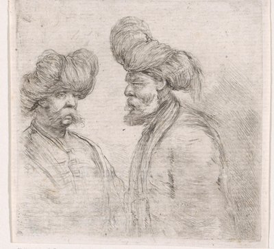 Two Turkish Men with Mustaches and Turbans by Stefano della Bella