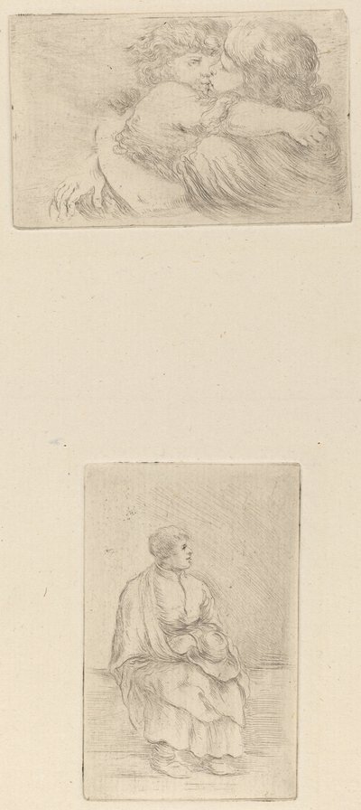 Two Children Embracing; Seated Ecclesiast by Stefano della Bella