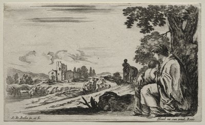 Various Figures and Landscapes: A Poor Nurse Seated under a Tree by Stefano della Bella