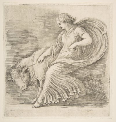 Young Woman Trying to Stop a Bull by Stefano della Bella