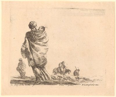 Two Women Walking to the Left, Viewed from Behind, with a Woman on a Donkey and a Man Facing Right by Stefano della Bella
