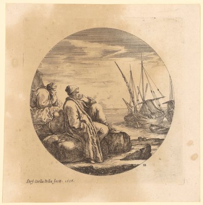 Two Turkish Merchants Resting on the Shore Beside the Boats by Stefano della Bella