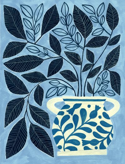Foliage in Blue Vase by Susan Black