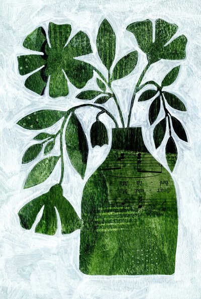 Green Botanical Collage Vase by Susan Black
